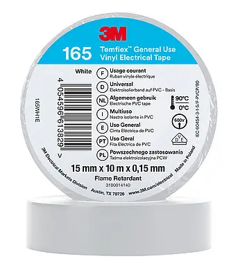 3M Temflex Vinyl-Isolierband 165, Weiß , 15 mm x 10 m