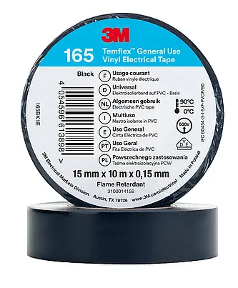 3M Temflex Vinyl-Isolierband 165, Schwarz, 15 mm x 10 m