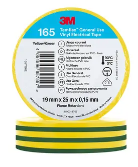 3M Temflex Vinyl-Isolierband 165, Grün/Gelb, 19 mm x 25 m