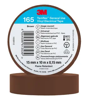 3M Temflex Vinyl-Isolierband 165, Baun, 15 mm x 10 m