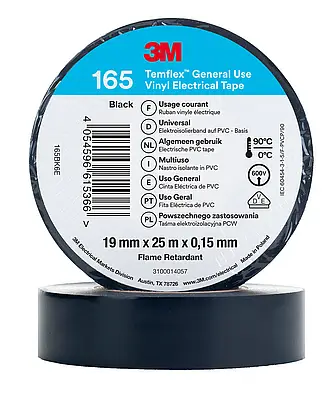 3M Temflex Vinyl-Isolierband 165, Schwarz, 19 mm x 25 m