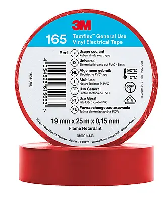 3M Temflex Vinyl-Isolierband 165, Rot, 19 mm x 25 m
