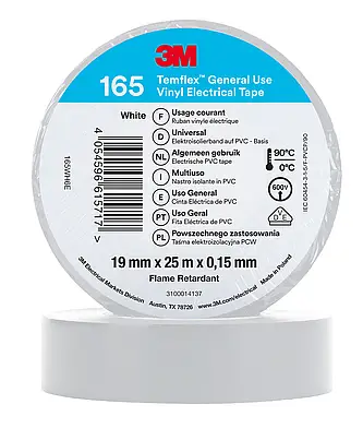 3M Temflex Vinyl-Isolierband 165, Weiß, 19 mm x 25 m