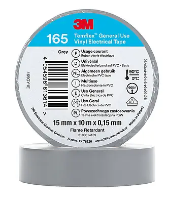 3M Temflex Vinyl-Isolierband 165, Grau, 15 mm x 10 m