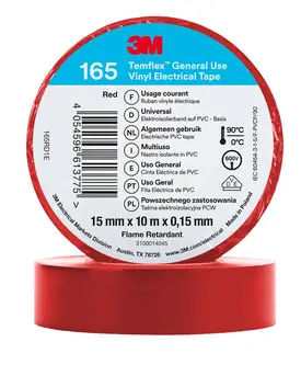 3M Temflex Vinyl-Isolierband 165, Rot, 15 mm x 10 m
